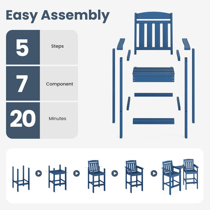 Tall  Chairs Set of 2, Bar Stools with Connecting Tray, Bar Height  Chair Patio Barstool, Ideal All Weather Tall Patio Chair for Balcony, Poolside, Backyard