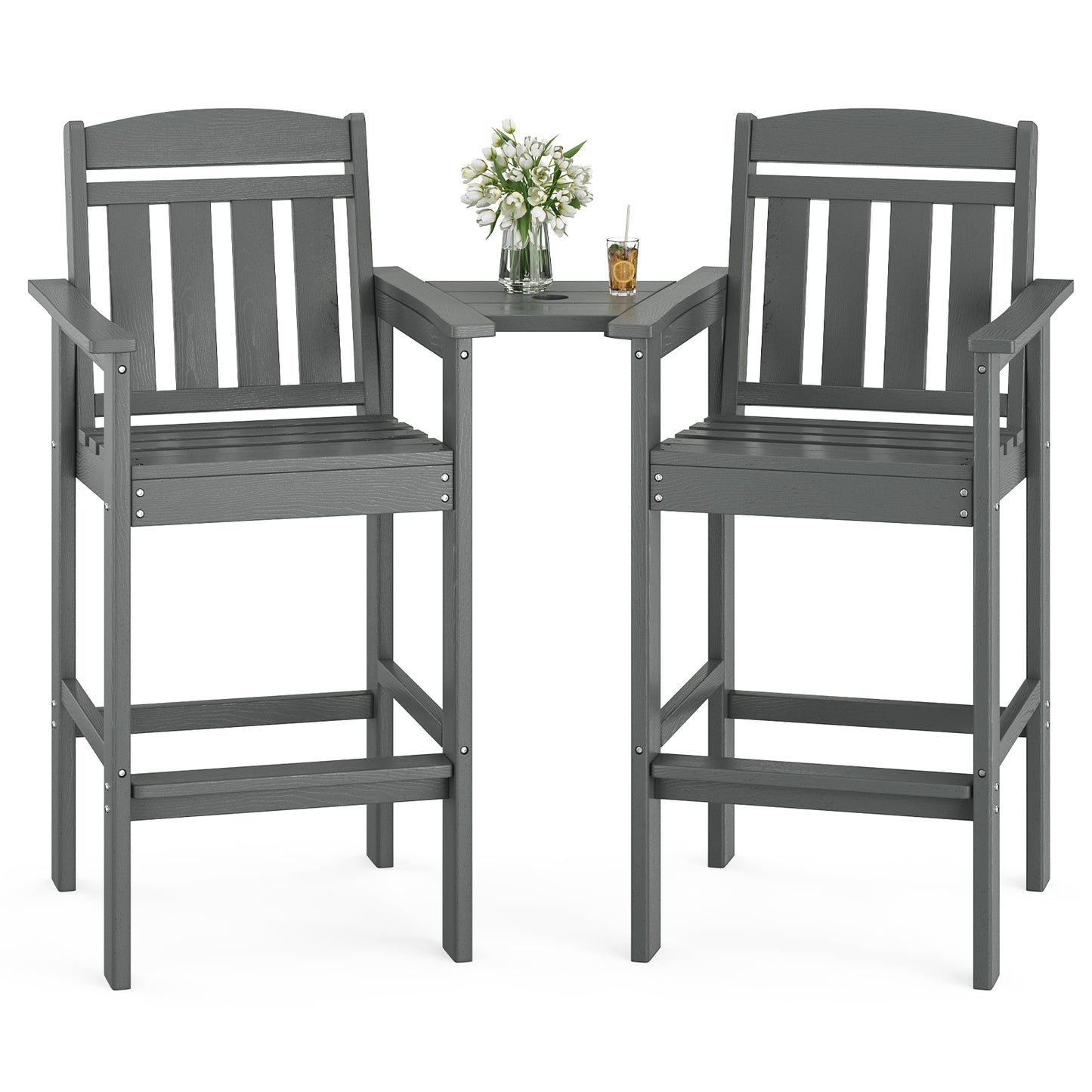 Tall&nbsp; Chairs Set of 2, HDPE Bar Stools with Connecting Tray, Bar Height&nbsp; Chair Patio Barstool, Ideal All Weather Tall Patio Chair for Balcony, Poolside, Backyard&nbsp;