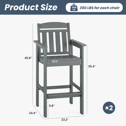 Tall&nbsp; Chairs Set of 2, HDPE Bar Stools with Connecting Tray, Bar Height&nbsp; Chair Patio Barstool, Ideal All Weather Tall Patio Chair for Balcony, Poolside, Backyard&nbsp;