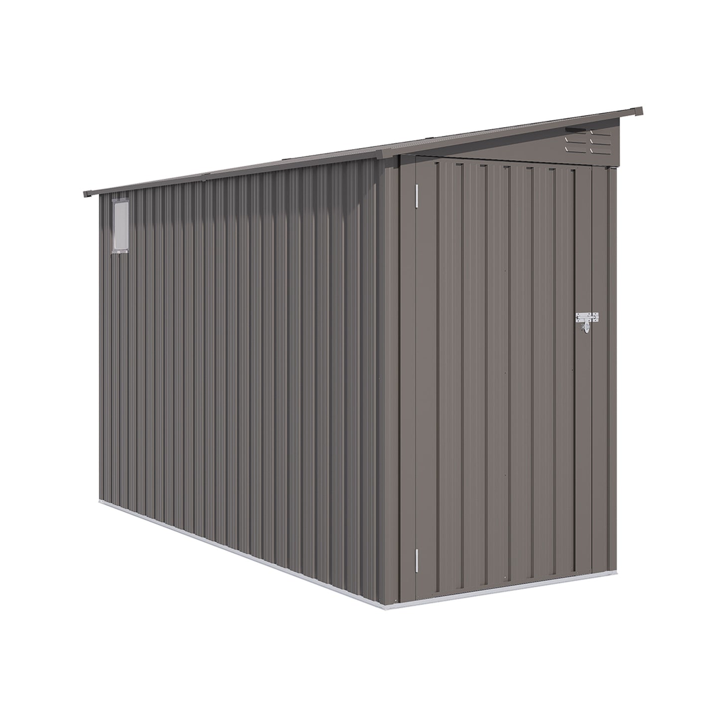 4x9 FT Lean to Shed with Windows, Metal Garden Shed Tool House with Sloping Roof with 2 Vents and 1 Side Open Door, Outdoor Storage Shed Waterproof for Backyard, Garden, Patio, Gray