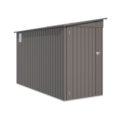 4x9 FT Lean to Shed with Windows, Metal Garden Shed Tool House with Sloping Roof with 2 Vents and 1 Side Open Door, Outdoor Storage Shed Waterproof for Backyard, Garden, Patio, Gray