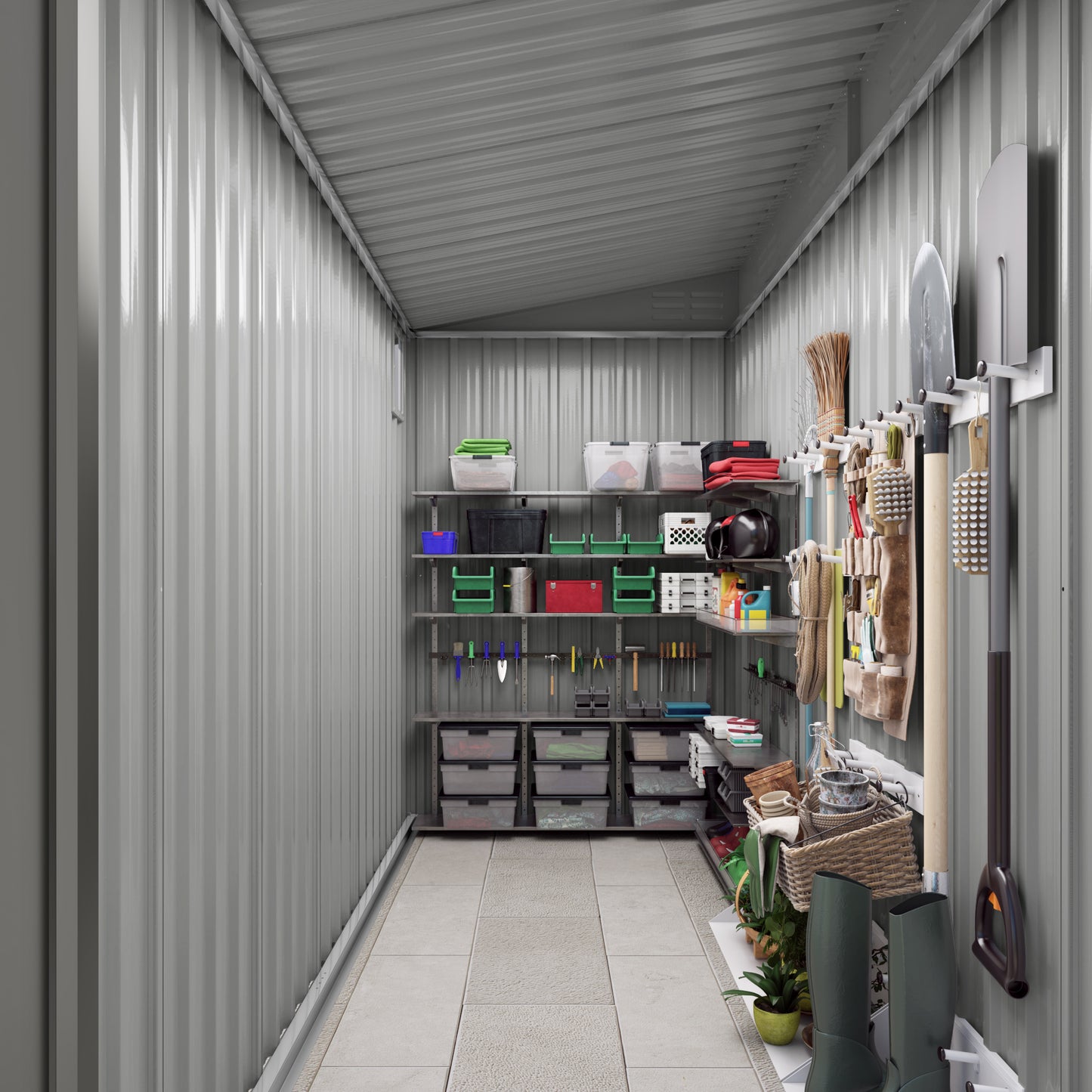 4x9 FT Lean to Shed with Windows, Metal Garden Shed Tool House with Sloping Roof with 2 Vents and 1 Side Open Door, Outdoor Storage Shed Waterproof for Backyard, Garden, Patio, Gray