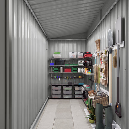 4x9 FT Lean to Shed with Windows, Metal Garden Shed Tool House with Sloping Roof with 2 Vents and 1 Side Open Door, Outdoor Storage Shed Waterproof for Backyard, Garden, Patio, Gray