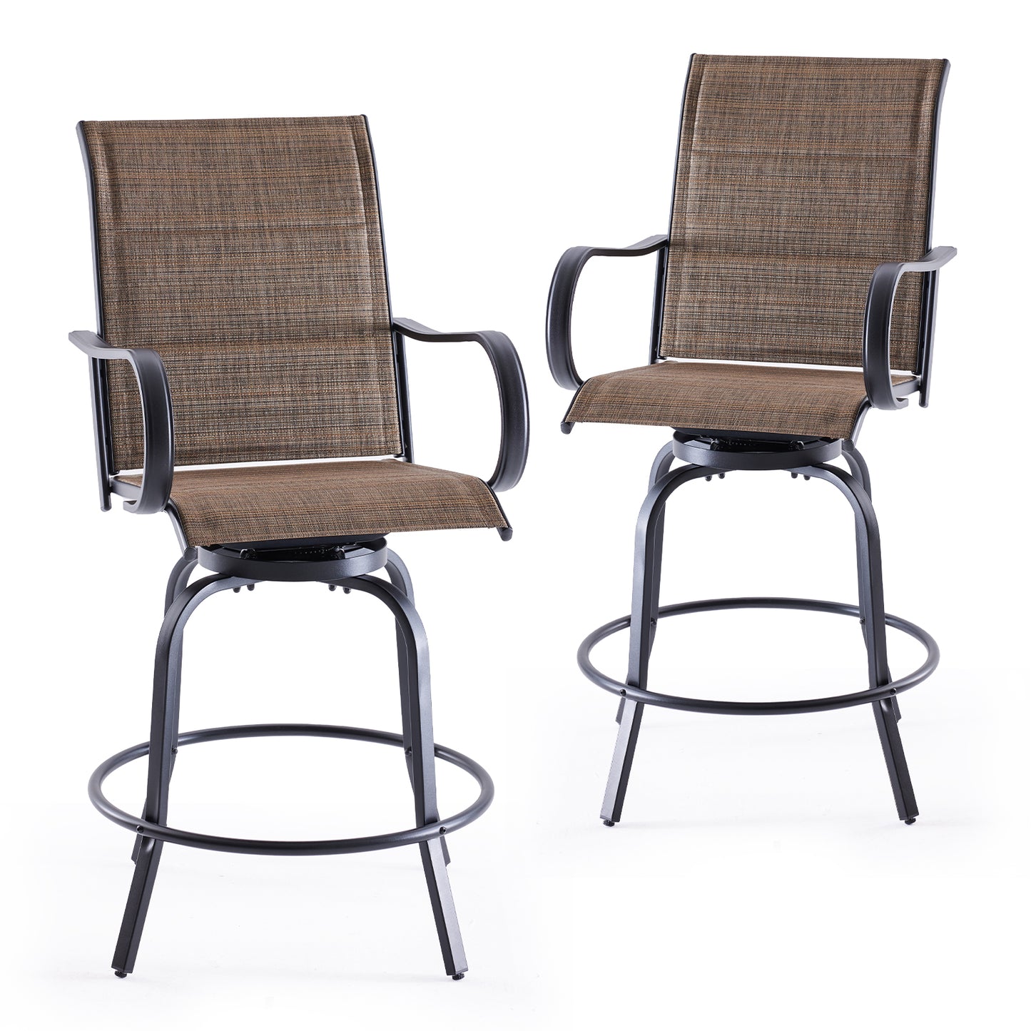 Swivel Patio Bar Stools Set of 2, Outdoor Bar Stools with Paded Textilene Fabric, All Weather Outdoor Bar Height Chairs, Ergonomic Comfort Tall Swivel Patio Chair for Balcony, Poolside
