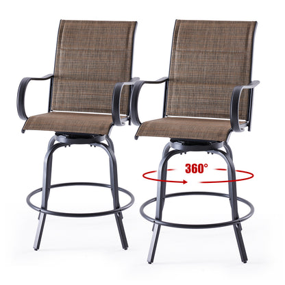 Swivel Patio Bar Stools Set of 2, Outdoor Bar Stools with Paded Textilene Fabric, All Weather Outdoor Bar Height Chairs, Ergonomic Comfort Tall Swivel Patio Chair for Balcony, Poolside