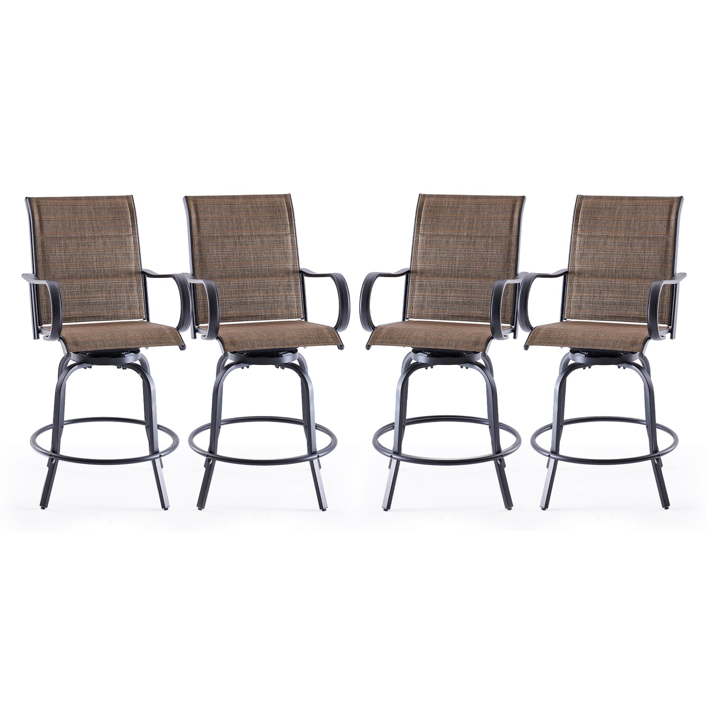 Swivel Patio Bar Stools Set of 2, Outdoor Bar Stools with Paded Textilene Fabric, All Weather Outdoor Bar Height Chairs, Ergonomic Comfort Tall Swivel Patio Chair for Balcony, Poolside