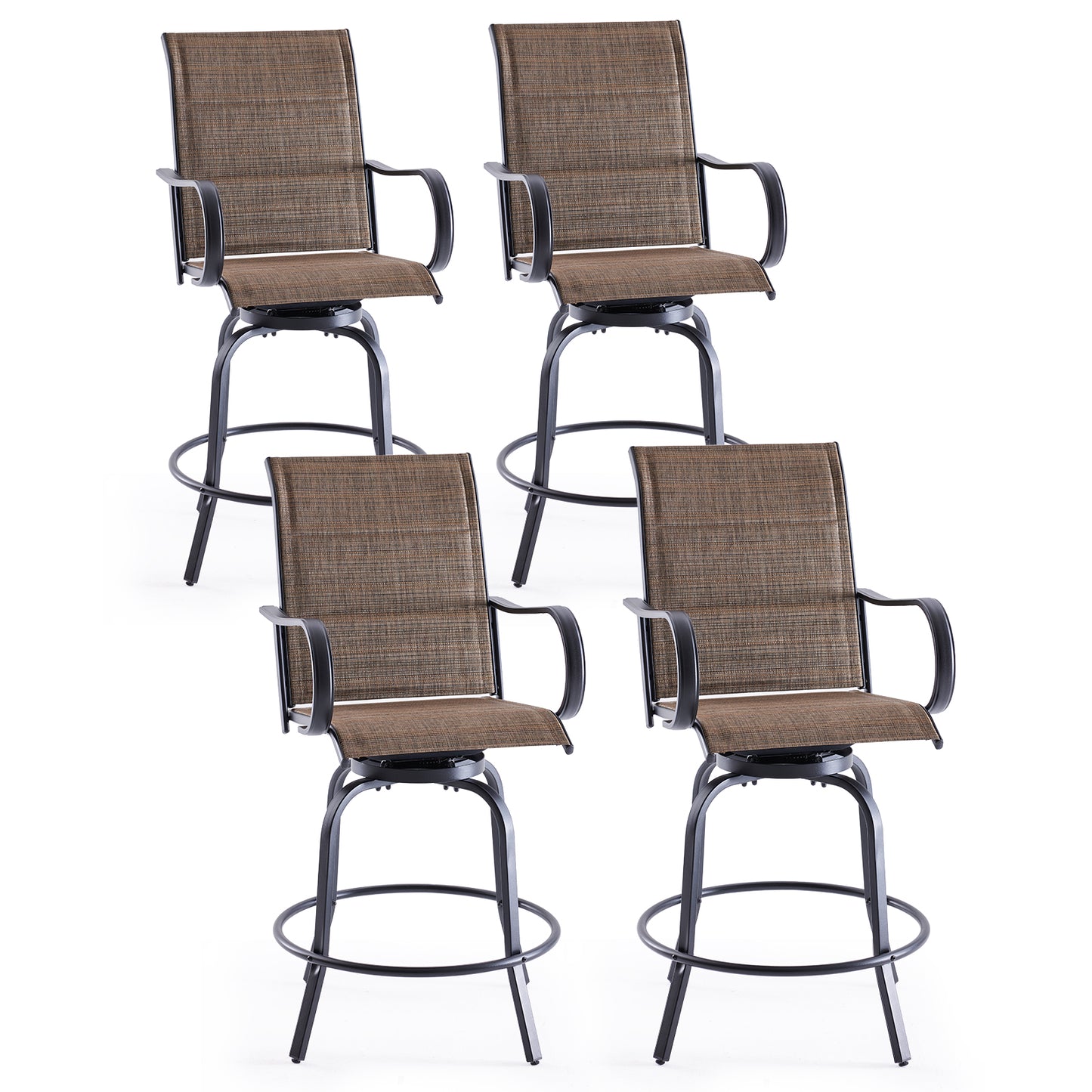 Swivel Patio Bar Stools Set of 2, Outdoor Bar Stools with Paded Textilene Fabric, All Weather Outdoor Bar Height Chairs, Ergonomic Comfort Tall Swivel Patio Chair for Balcony, Poolside