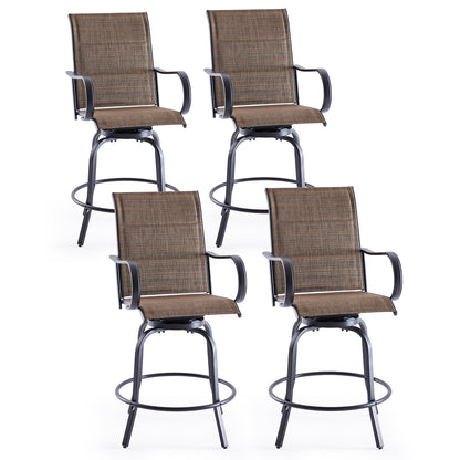 Swivel Patio Bar Stools Set of 2, Outdoor Bar Stools with Paded Textilene Fabric, All Weather Outdoor Bar Height Chairs, Ergonomic Comfort Tall Swivel Patio Chair for Balcony, Poolside