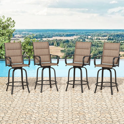 Swivel Patio Bar Stools Set of 2, Outdoor Bar Stools with Paded Textilene Fabric, All Weather Outdoor Bar Height Chairs, Ergonomic Comfort Tall Swivel Patio Chair for Balcony, Poolside