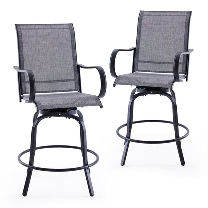 Patio Barstools Set of 2, Swivel Outdoor Patio Bar Stools with Textilene Fabric, Height Top Outdoor Chair 360° Swivel, All Weather Use, Ergonomic Comfort Bar Height Tall Stools for Outside