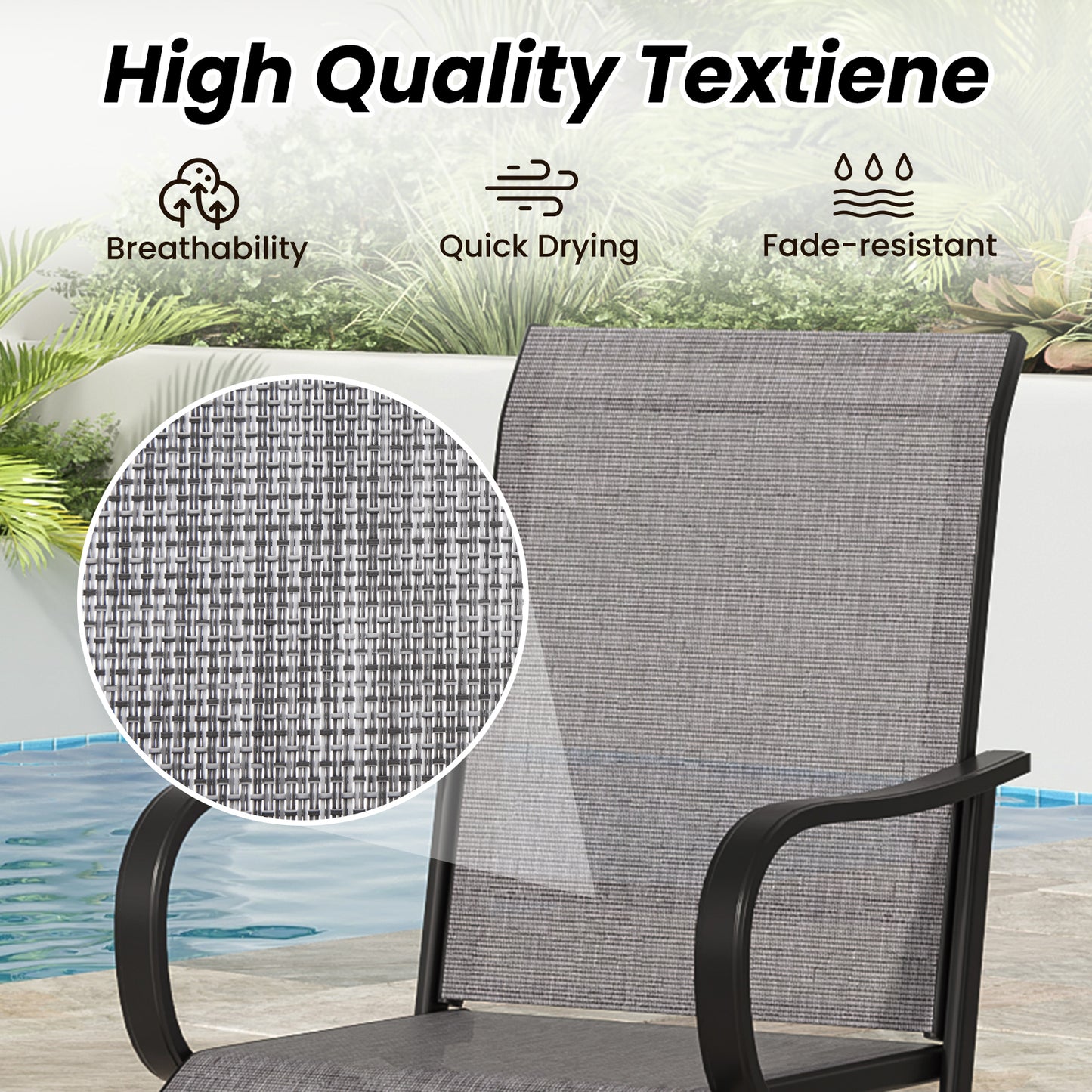 Patio Barstools Set of 2, Swivel Outdoor Patio Bar Stools with Textilene Fabric, Height Top Outdoor Chair 360° Swivel, All Weather Use, Ergonomic Comfort Bar Height Tall Stools for Outside