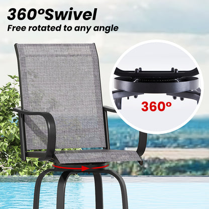 Patio Barstools Set of 2, Swivel Outdoor Patio Bar Stools with Textilene Fabric, Height Top Outdoor Chair 360° Swivel, All Weather Use, Ergonomic Comfort Bar Height Tall Stools for Outside