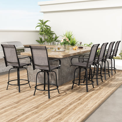 Patio Barstools Set of 2, Swivel Outdoor Patio Bar Stools with Textilene Fabric, Height Top Outdoor Chair 360° Swivel, All Weather Use, Ergonomic Comfort Bar Height Tall Stools for Outside