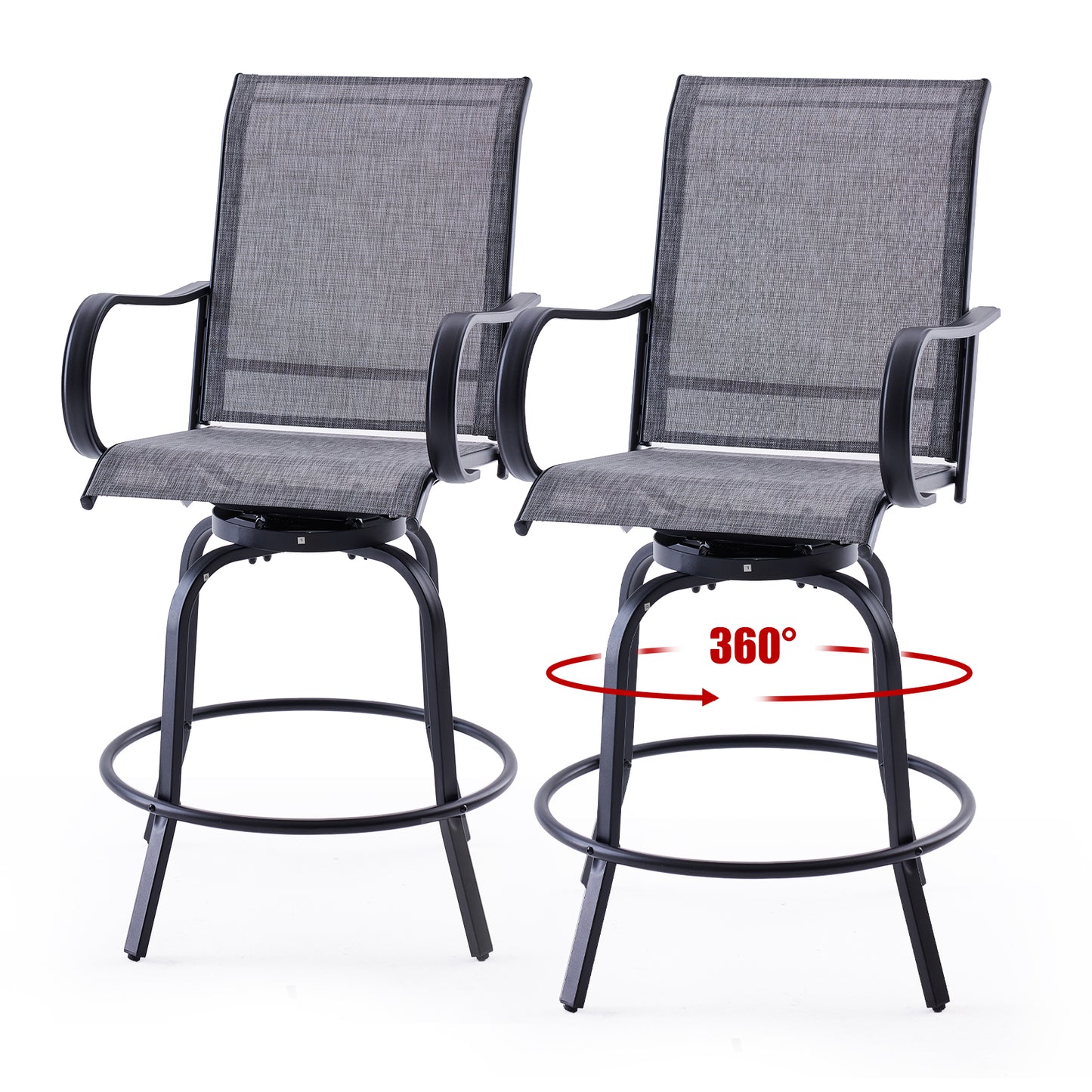 Patio Barstools Set of 2, Swivel Outdoor Patio Bar Stools with Textilene Fabric, Height Top Outdoor Chair 360° Swivel, All Weather Use, Ergonomic Comfort Bar Height Tall Stools for Outside