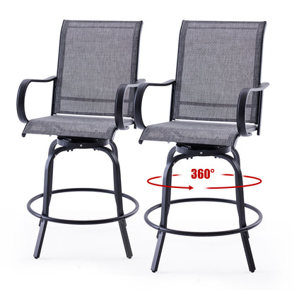 Patio Barstools Set of 2, Swivel Outdoor Patio Bar Stools with Textilene Fabric, Height Top Outdoor Chair 360° Swivel, All Weather Use, Ergonomic Comfort Bar Height Tall Stools for Outside