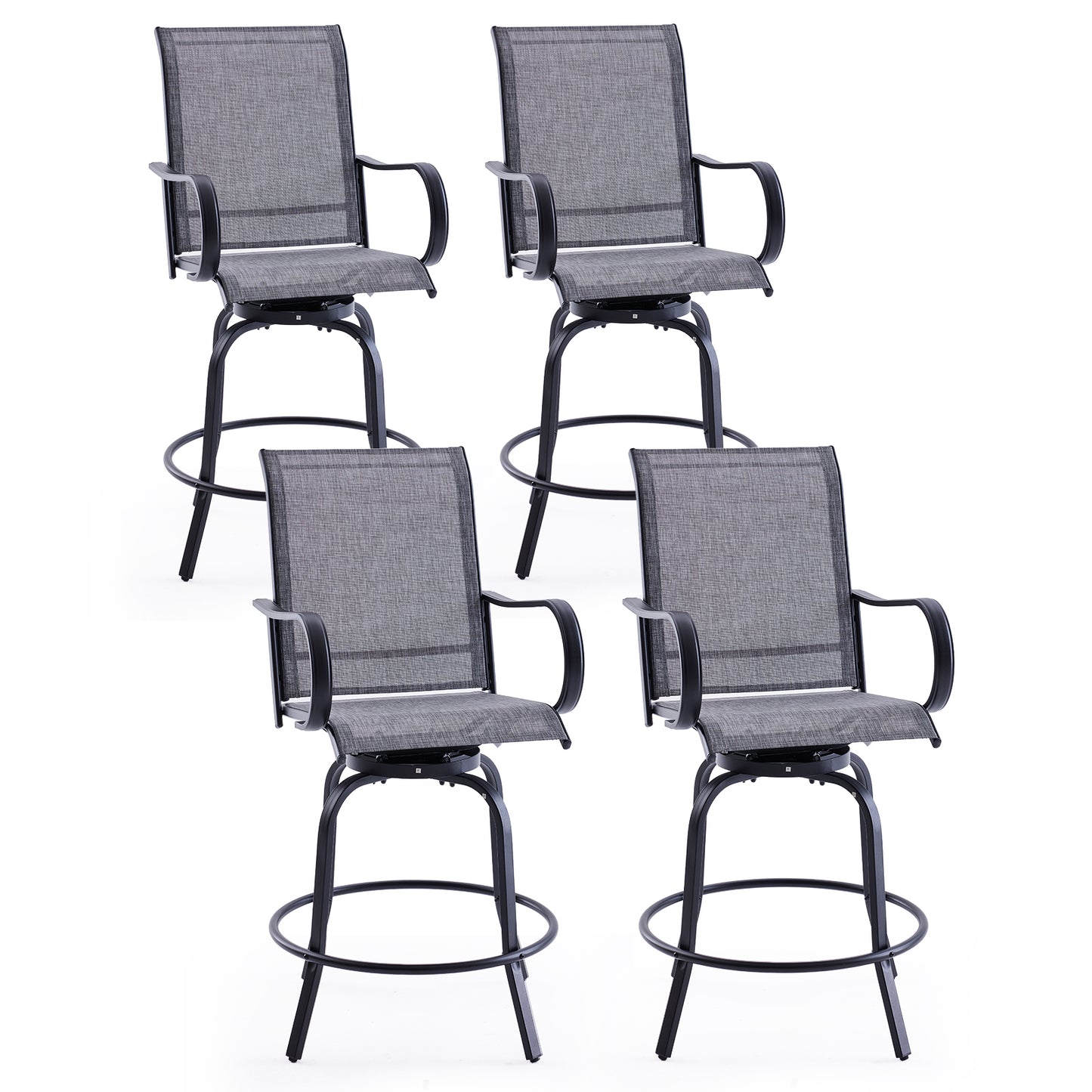 Patio Barstools Set of 2, Swivel Outdoor Patio Bar Stools with Textilene Fabric, Height Top Outdoor Chair 360° Swivel, All Weather Use, Ergonomic Comfort Bar Height Tall Stools for Outside