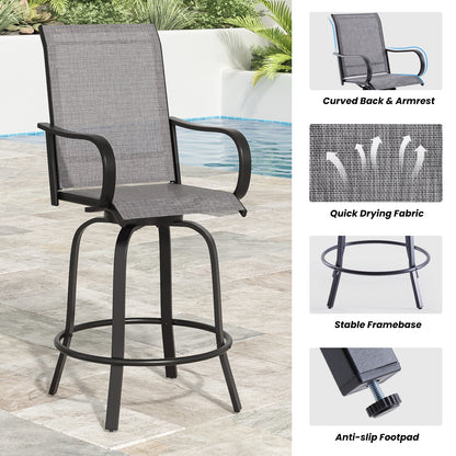 Patio Barstools Set of 2, Swivel Outdoor Patio Bar Stools with Textilene Fabric, Height Top Outdoor Chair 360° Swivel, All Weather Use, Ergonomic Comfort Bar Height Tall Stools for Outside