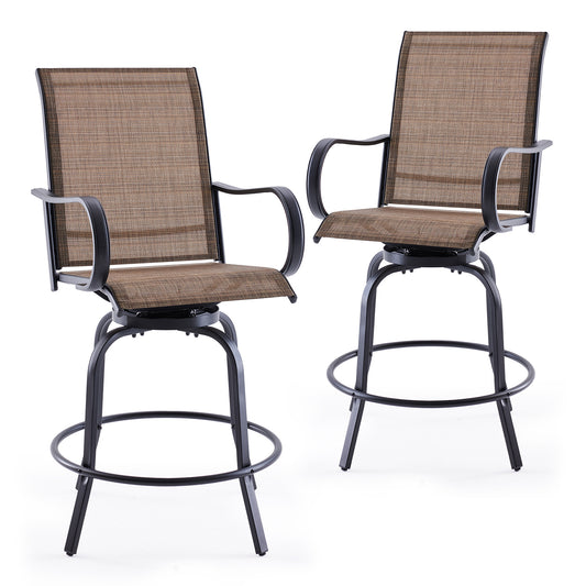 Patio Barstools Set of 2, Swivel Outdoor Patio Bar Stools with Textilene Fabric, Height Top Outdoor Chair 360° Swivel, All Weather Use, Ergonomic Comfort Bar Height Tall Stools for Outside