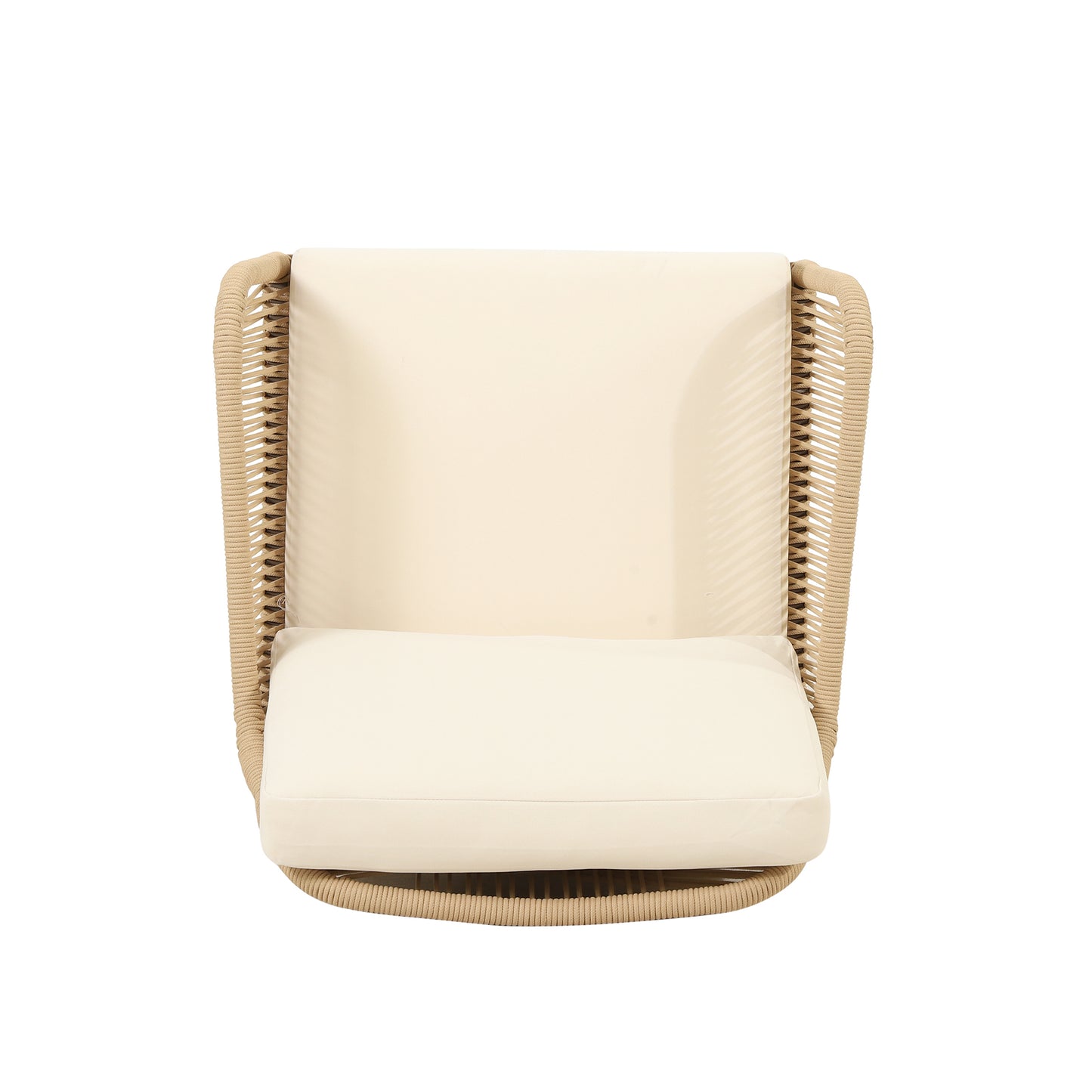 Outdoor 4-Piece Acacia Wood Chat Set with Rope, 1 loveseat and 2 club chairs Acacia Wood Conversation Sofa and 1 Table Set with Water Resistant Cushions, Teak Finished for Outdoor