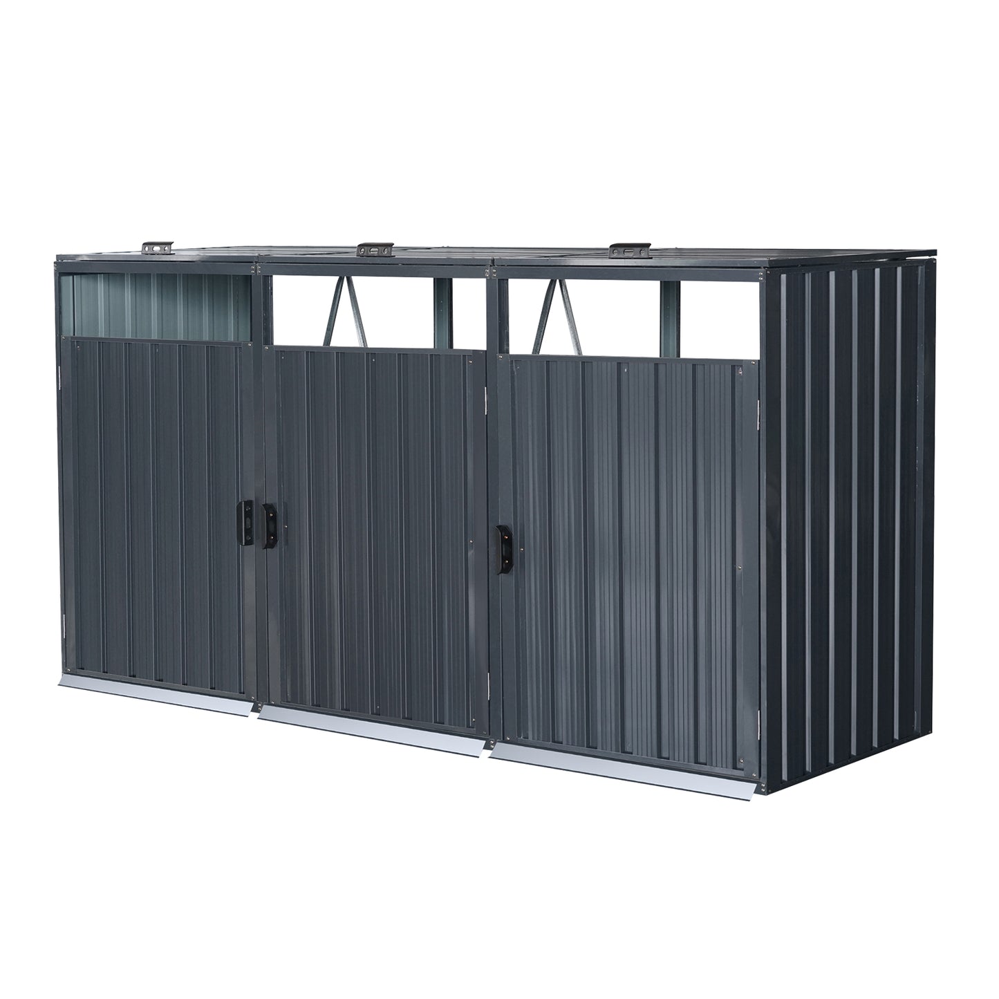 Garbage Bin Shed Stores 3 Trash Cans Metal Outdoor Bin Shed for Garbage Storage,Stainless Galvanized Steel, Bin Shed for Garden Yard Lawn W540S00009