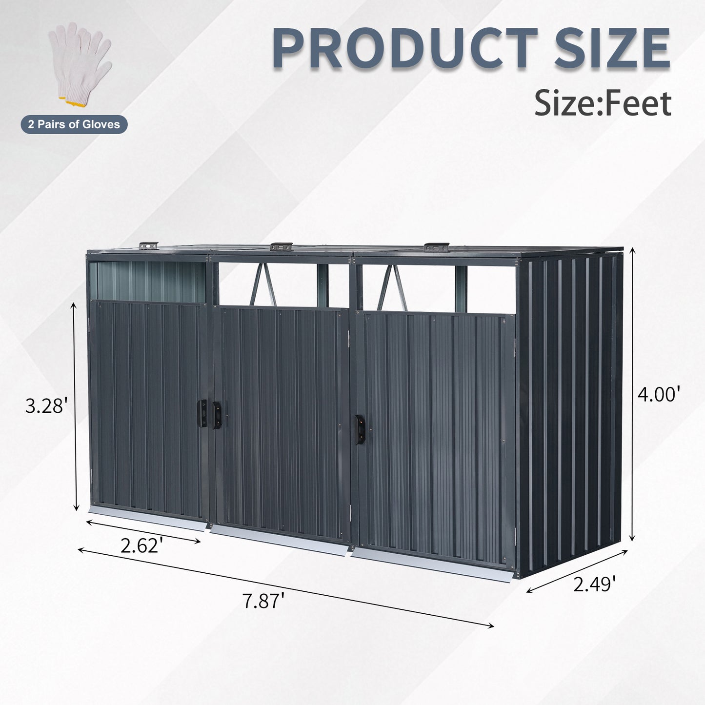 Garbage Bin Shed Stores 3 Trash Cans Metal Outdoor Bin Shed for Garbage Storage,Stainless Galvanized Steel, Bin Shed for Garden Yard Lawn W540S00009
