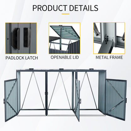 Garbage Bin Shed Stores 3 Trash Cans Metal Outdoor Bin Shed for Garbage Storage,Stainless Galvanized Steel, Bin Shed for Garden Yard Lawn W540S00009