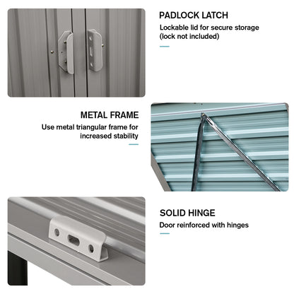 Garbage Bin Shed Stores 2 Trash Cans Metal Outdoor Bin Shed for Garbage Storage,Stainless Galvanized Steel, Bin Shed for Garden Yard Lawn,Grey