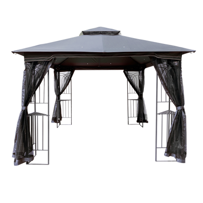 10x10 Outdoor Patio Gazebo Canopy Tent With Ventilated Double Roof And Mosquito net(Detachable Mesh Screen On All Sides),Suitable for Lawn, Garden, Backyard and Deck,Gray Top