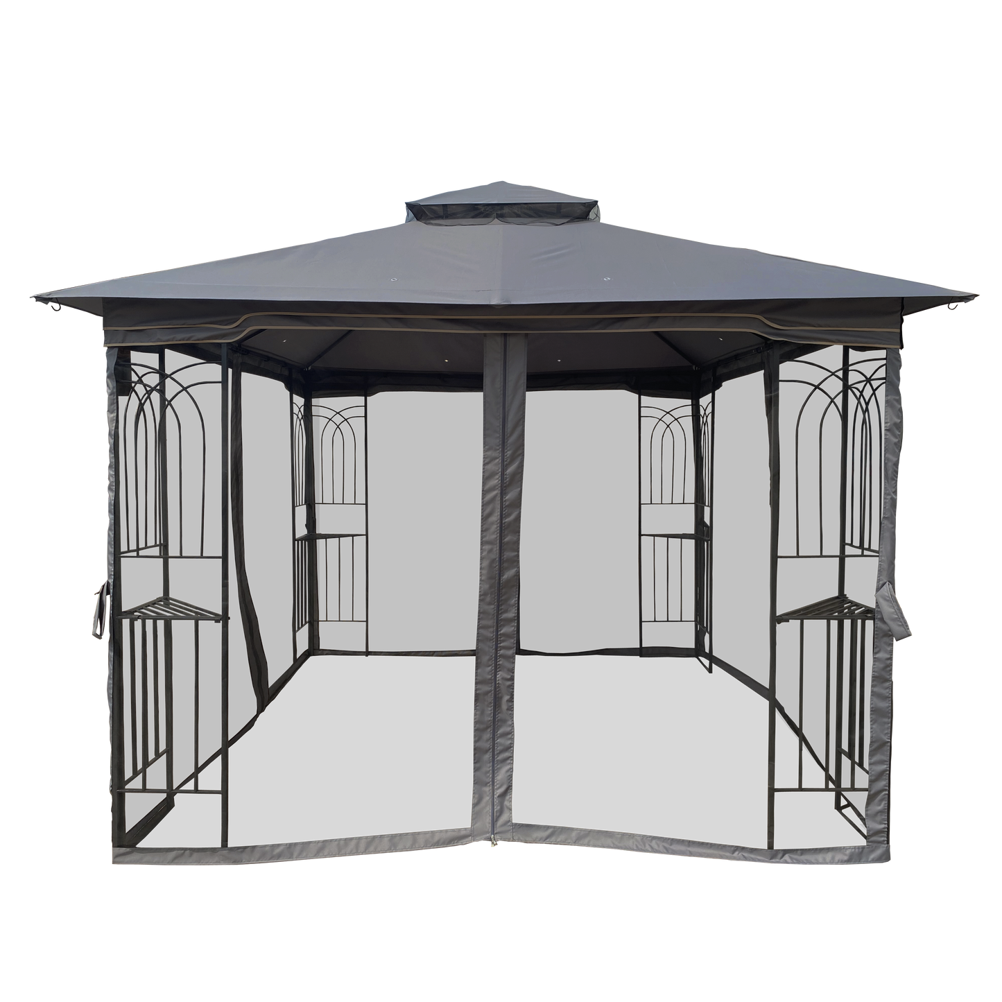 10x10 Outdoor Patio Gazebo Canopy Tent With Ventilated Double Roof And Mosquito net(Detachable Mesh Screen On All Sides),Suitable for Lawn, Garden, Backyard and Deck,Gray Top