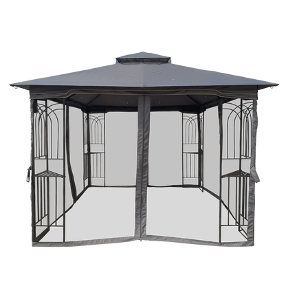 10x10 Outdoor Patio Gazebo Canopy Tent With Ventilated Double Roof And Mosquito net(Detachable Mesh Screen On All Sides),Suitable for Lawn, Garden, Backyard and Deck,Gray Top