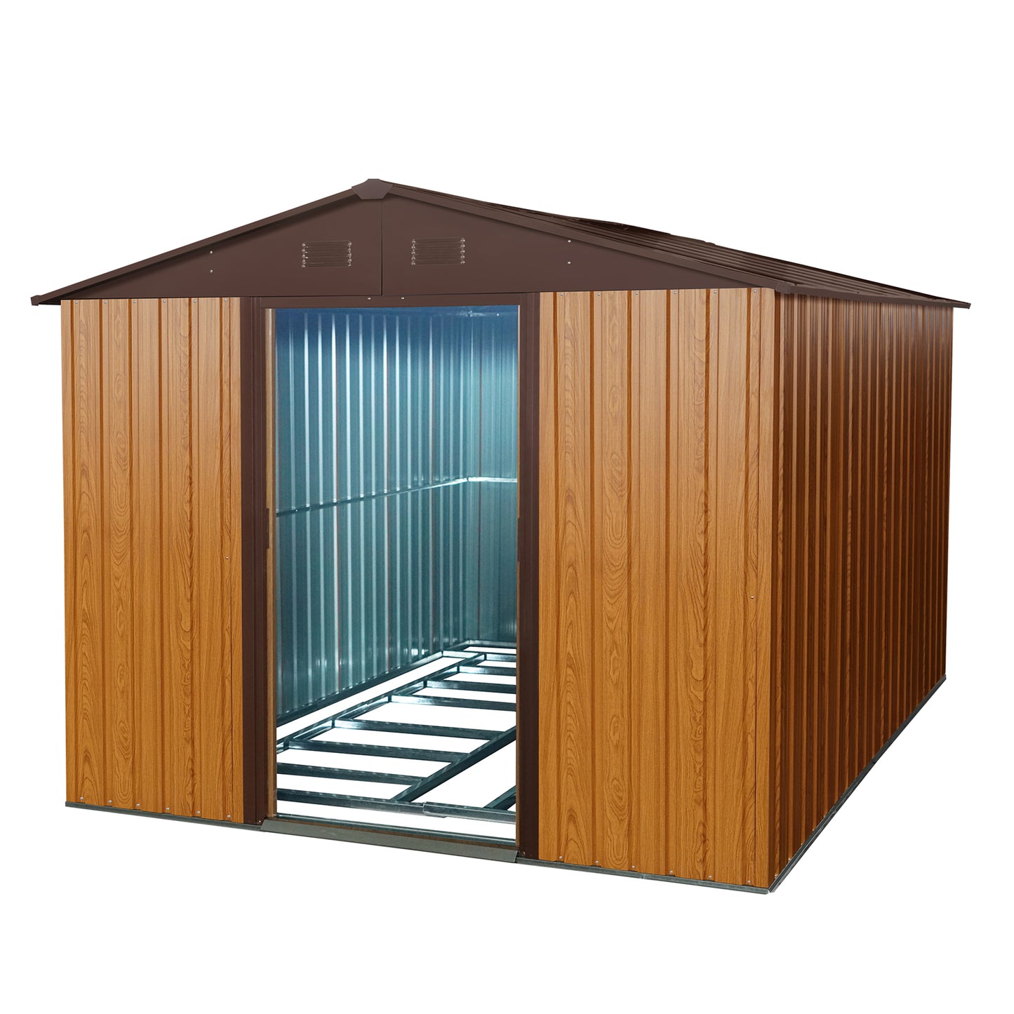 8ft x 10ft Outdoor Metal Storage Shed with Metal Foundation,Coffee