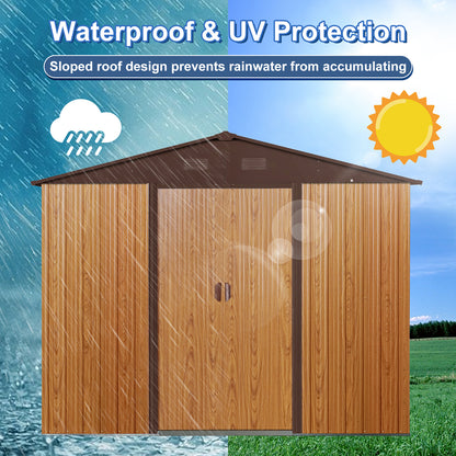 8ft x 10ft Outdoor Metal Storage Shed with Metal Foundation,Coffee