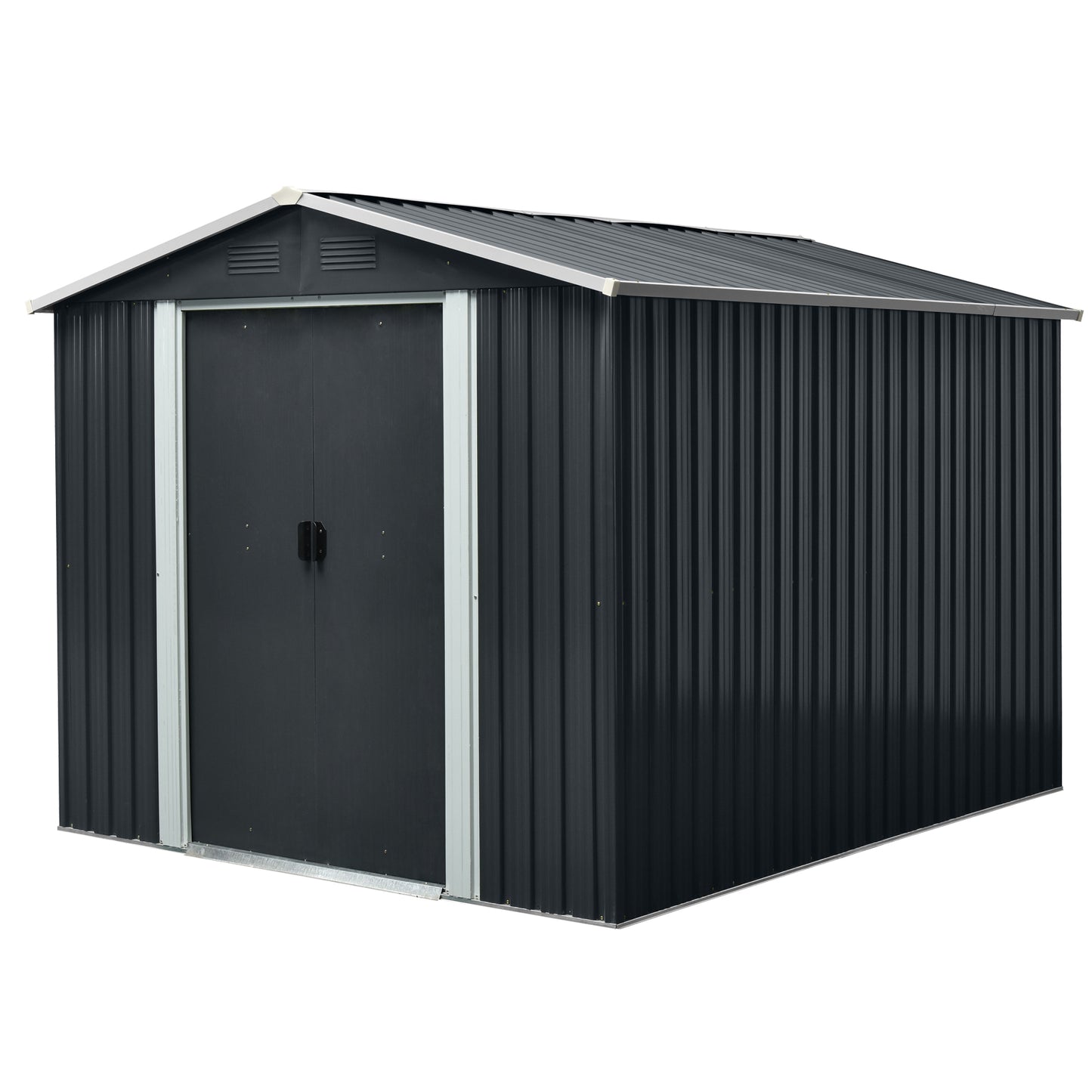 8ft x 10ft Outdoor Metal Storage Shed with meatl foundation,Black