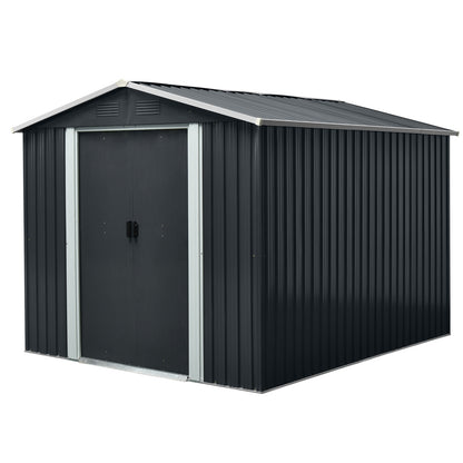 8ft x 10ft Outdoor Metal Storage Shed with meatl foundation,Black