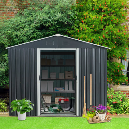 8ft x 10ft Outdoor Metal Storage Shed with meatl foundation,Black