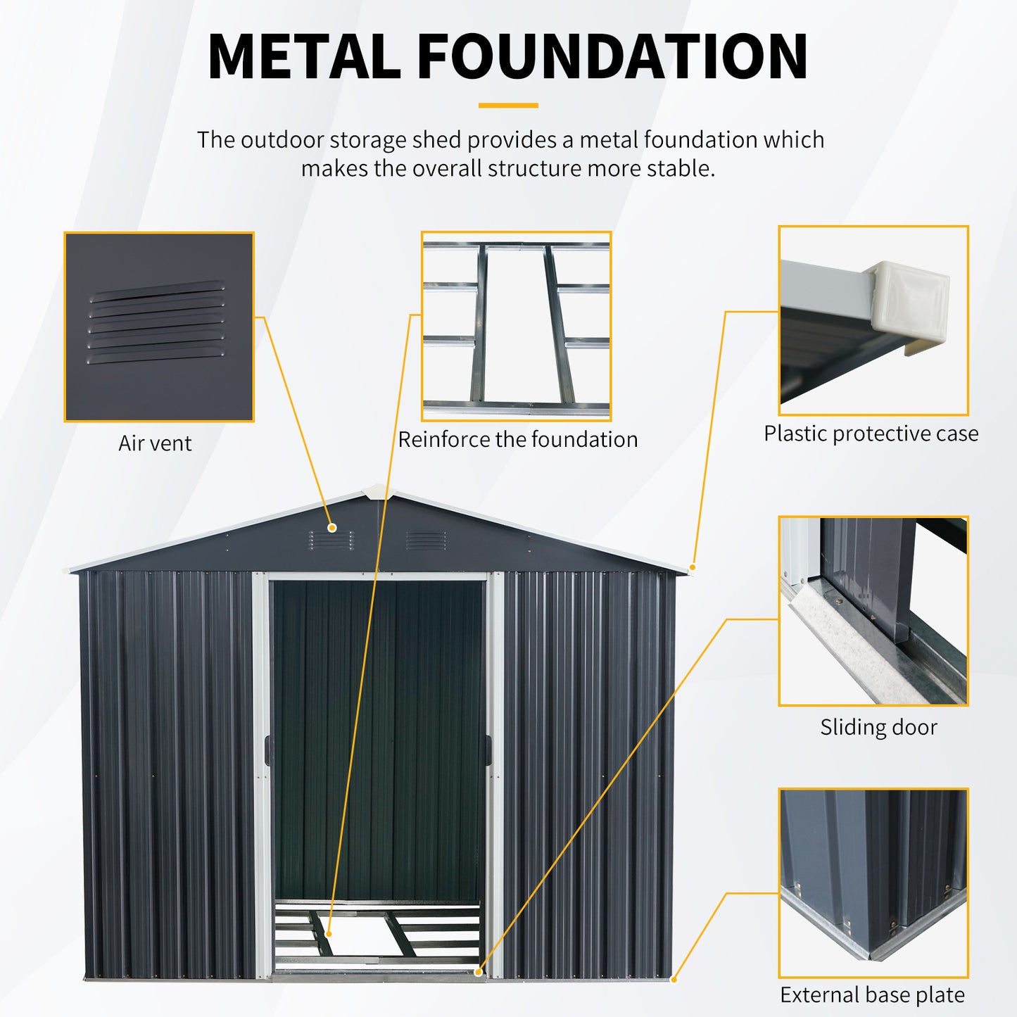 8ft x 10ft Outdoor Metal Storage Shed with meatl foundation,Black