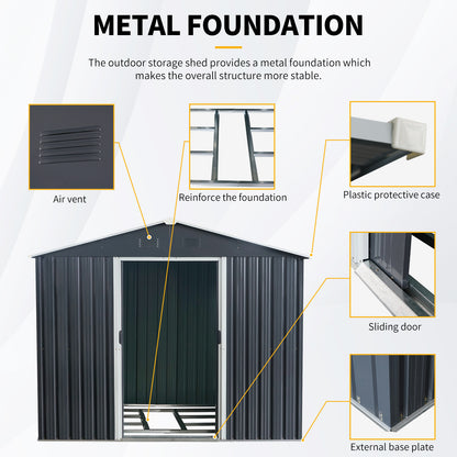 8ft x 10ft Outdoor Metal Storage Shed with meatl foundation,Black