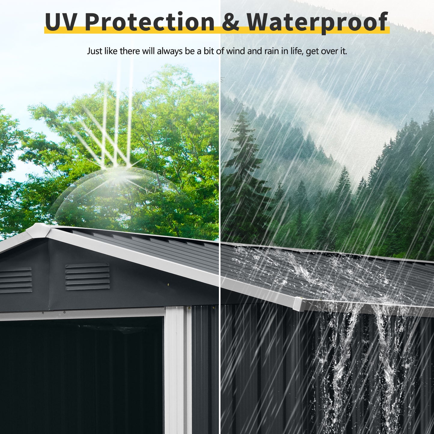 8ft x 10ft Outdoor Metal Storage Shed with meatl foundation,Black