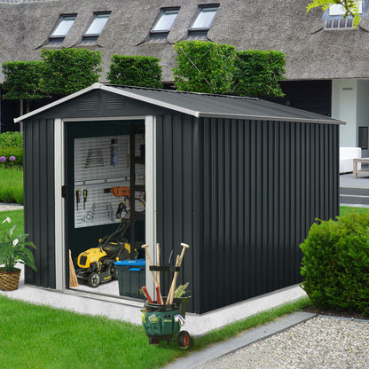 8ft x 10ft Outdoor Metal Storage Shed with meatl foundation,Black