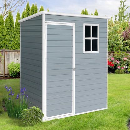 5ft x 3ft Resin Outdoor Storage Shed Plastic Garden Sheds with Floor and Lockable Door for Backyard, Lawn, Grey