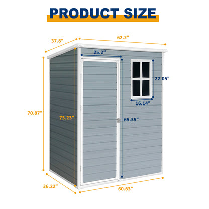 5ft x 3ft Resin Outdoor Storage Shed Plastic Garden Sheds with Floor and Lockable Door for Backyard, Lawn, Grey