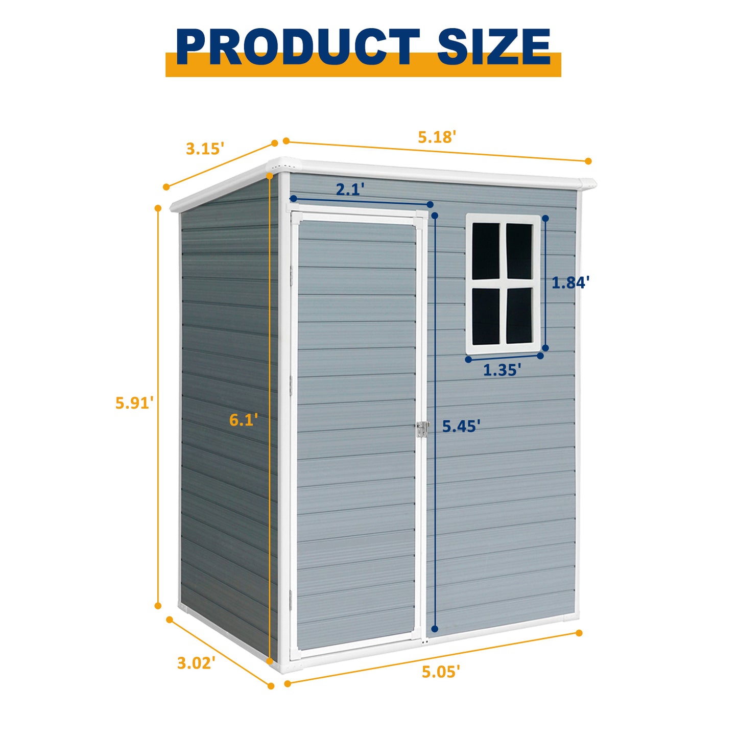 5ft x 3ft Resin Outdoor Storage Shed Plastic Garden Sheds with Floor and Lockable Door for Backyard, Lawn, Grey