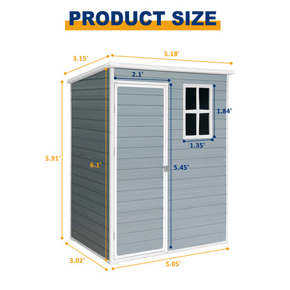 5ft x 3ft Resin Outdoor Storage Shed Plastic Garden Sheds with Floor and Lockable Door for Backyard, Lawn, Grey