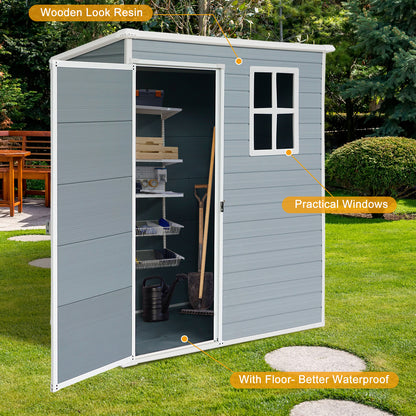 5ft x 3ft Resin Outdoor Storage Shed Plastic Garden Sheds with Floor and Lockable Door for Backyard, Lawn, Grey