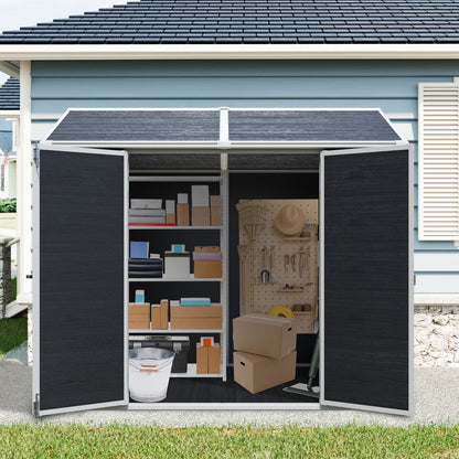 8 x 6ft Resin Outdoor Storage Shed Waterproof Shed with Floor & Two Windows & Lockable Door, Tool Shed for Garden, Patio, Backyard ,Black