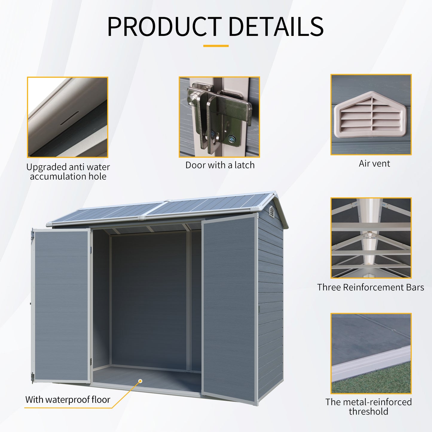 8 ft x 4 ft Outdoor Storage Shed with Two-Window and Double-Door, Plastic Shed with Floor for Gargen,Patio,Yard,Lawn,gray (W540S00045)