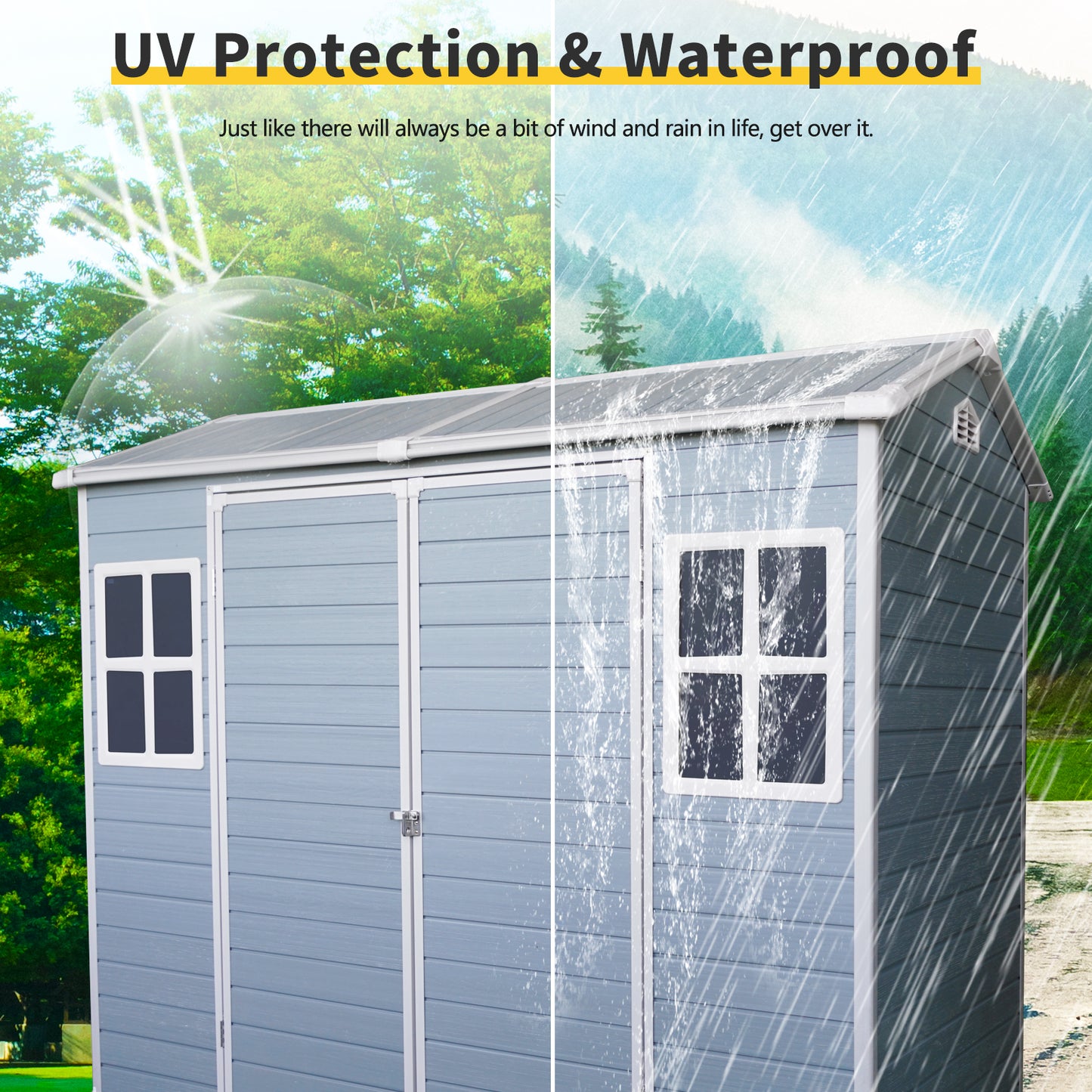 8 ft x 4 ft Outdoor Storage Shed with Two-Window and Double-Door, Plastic Shed with Floor for Gargen,Patio,Yard,Lawn,gray (W540S00045)