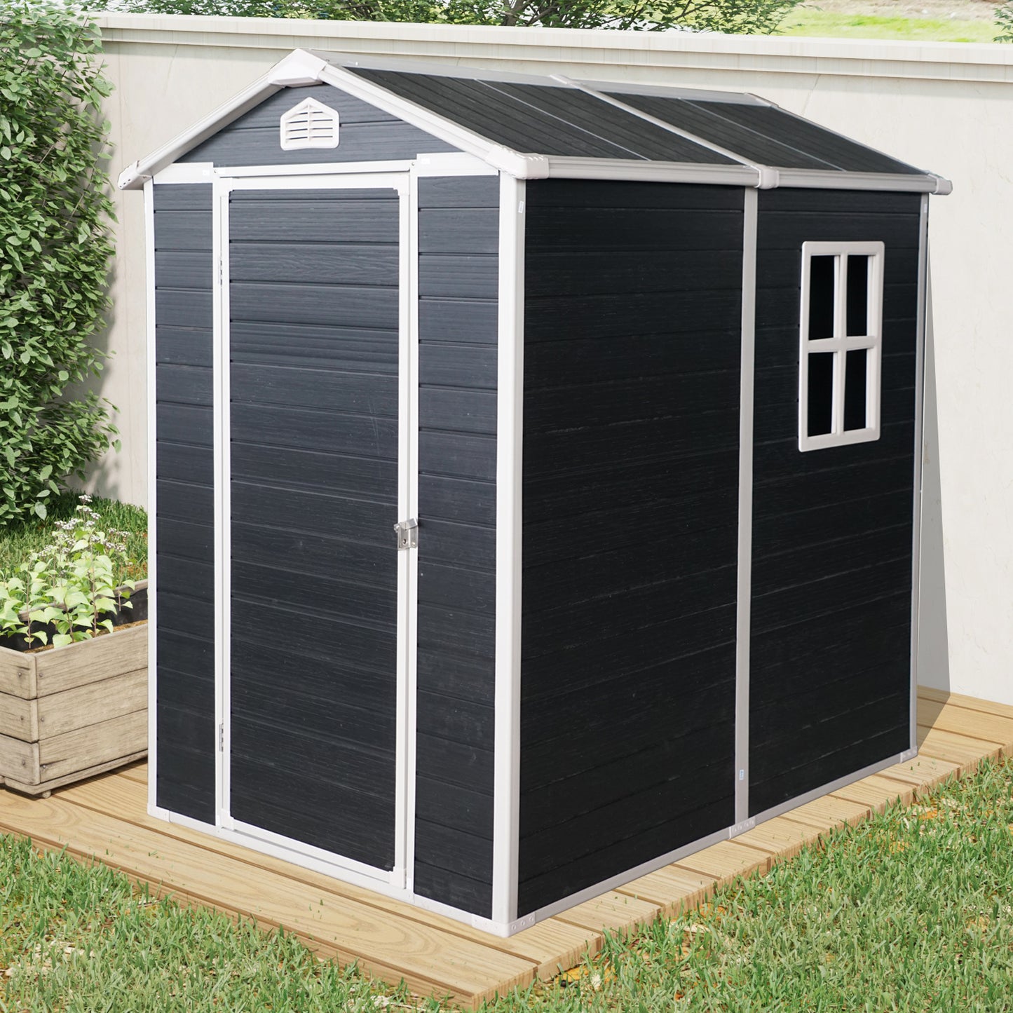 4 ft x 6 ft Outdoor plastic Storage Shed with floor,Black (W540S00042)