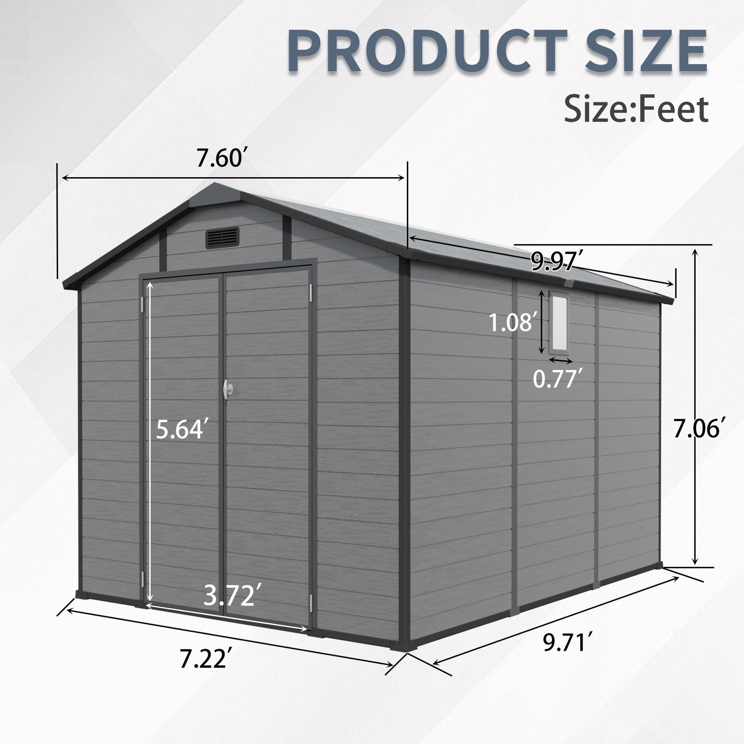 8x10 FT Plastic Outdoor Storage Shed - Lockable Resin Tool Shed with Window & Floor, Dark Gray
