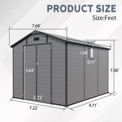 8x10 FT Plastic Outdoor Storage Shed - Lockable Resin Tool Shed with Window & Floor, Dark Gray